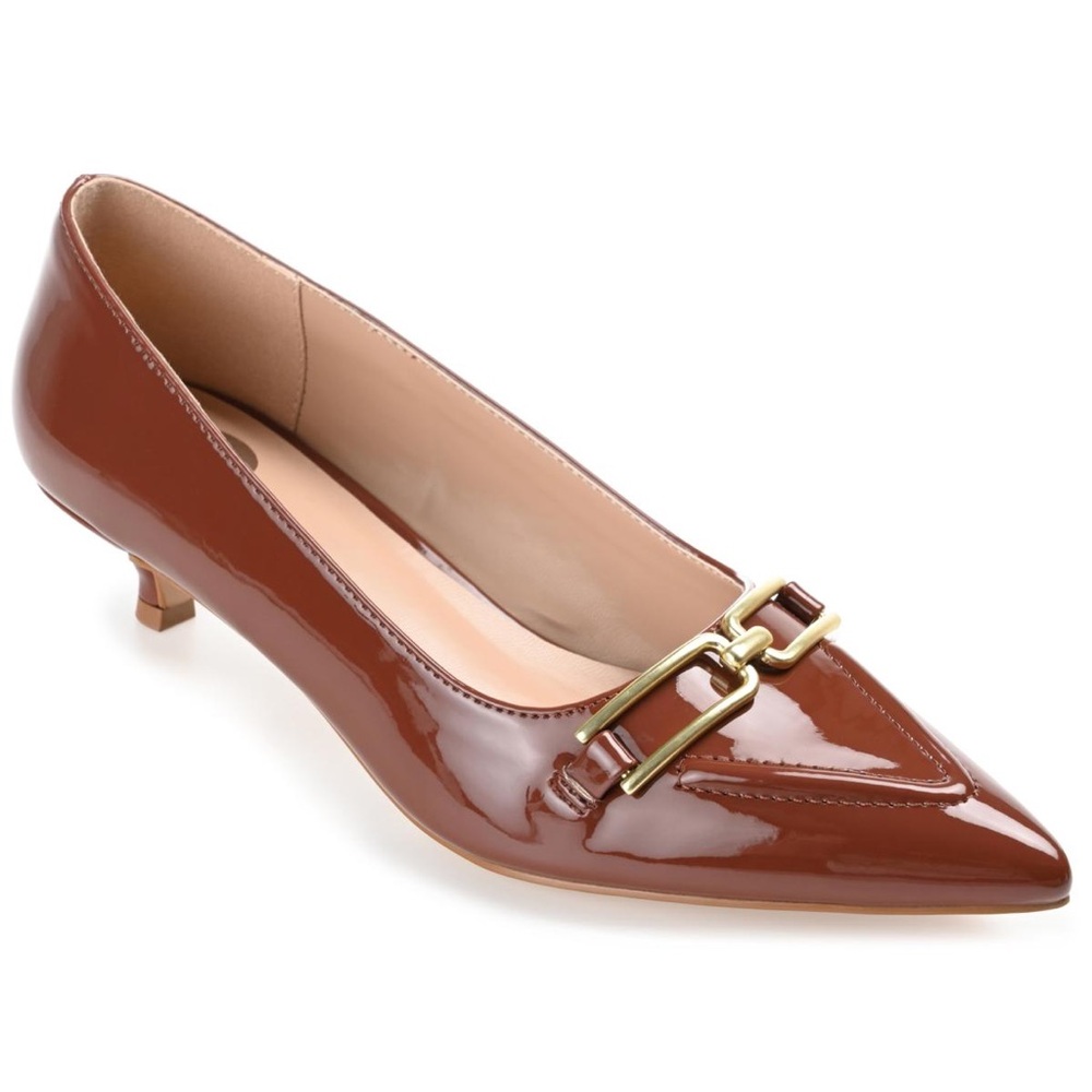 Journee Collection Brown Patent Heels with Gold Accent